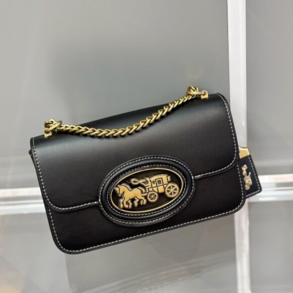 COACH HERO Horse and Carriage Print Shoulder Bag Black CAS83 Outlet NEW - Picture 6 of 6